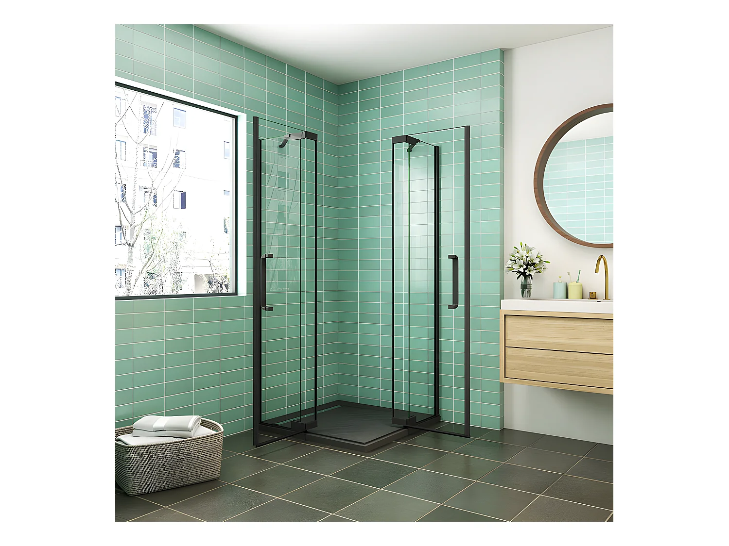 Cabine de douche Noire 120x90x195cm cabine de douche battante l'accès d'angle en 8mm verre anticalcaire