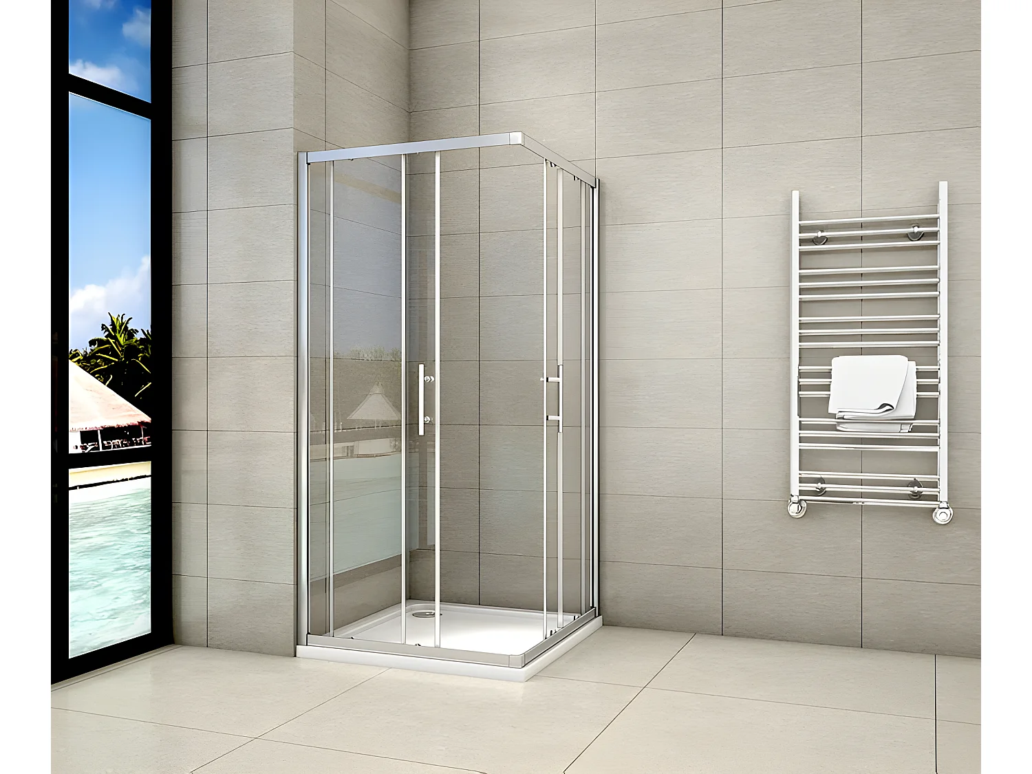 Cabine de douche coulissante 100x80x195cm en 6mm verre securit anticalcaire, L'accès d'angle