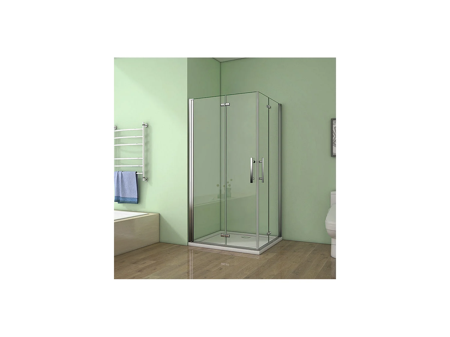 Cabine de douche pivotante et pliante 90x90x195cm en 6mm verre securit anticalcaire, poignée en inox