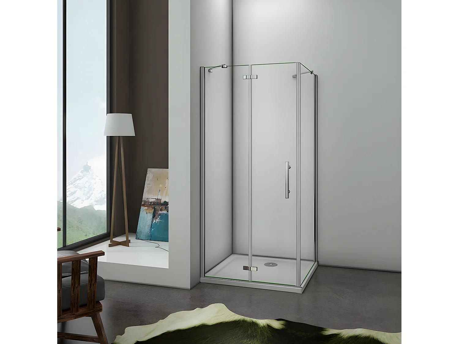 Cabine de douche pivotante 100x70x195cm, porte de douche 100cm + paroi latérale avec barre de fixation d'angle, en verre 6mm trempé