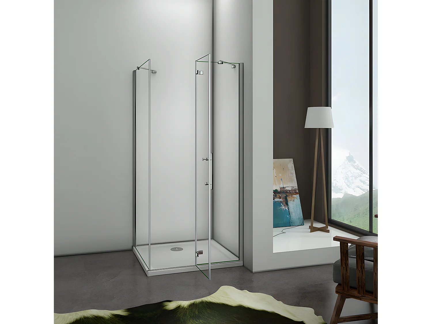 Cabine de douche pivotante 100x70x195cm, porte de douche 100cm + paroi latérale avec barre de fixation d'angle, en verre 6mm trempé