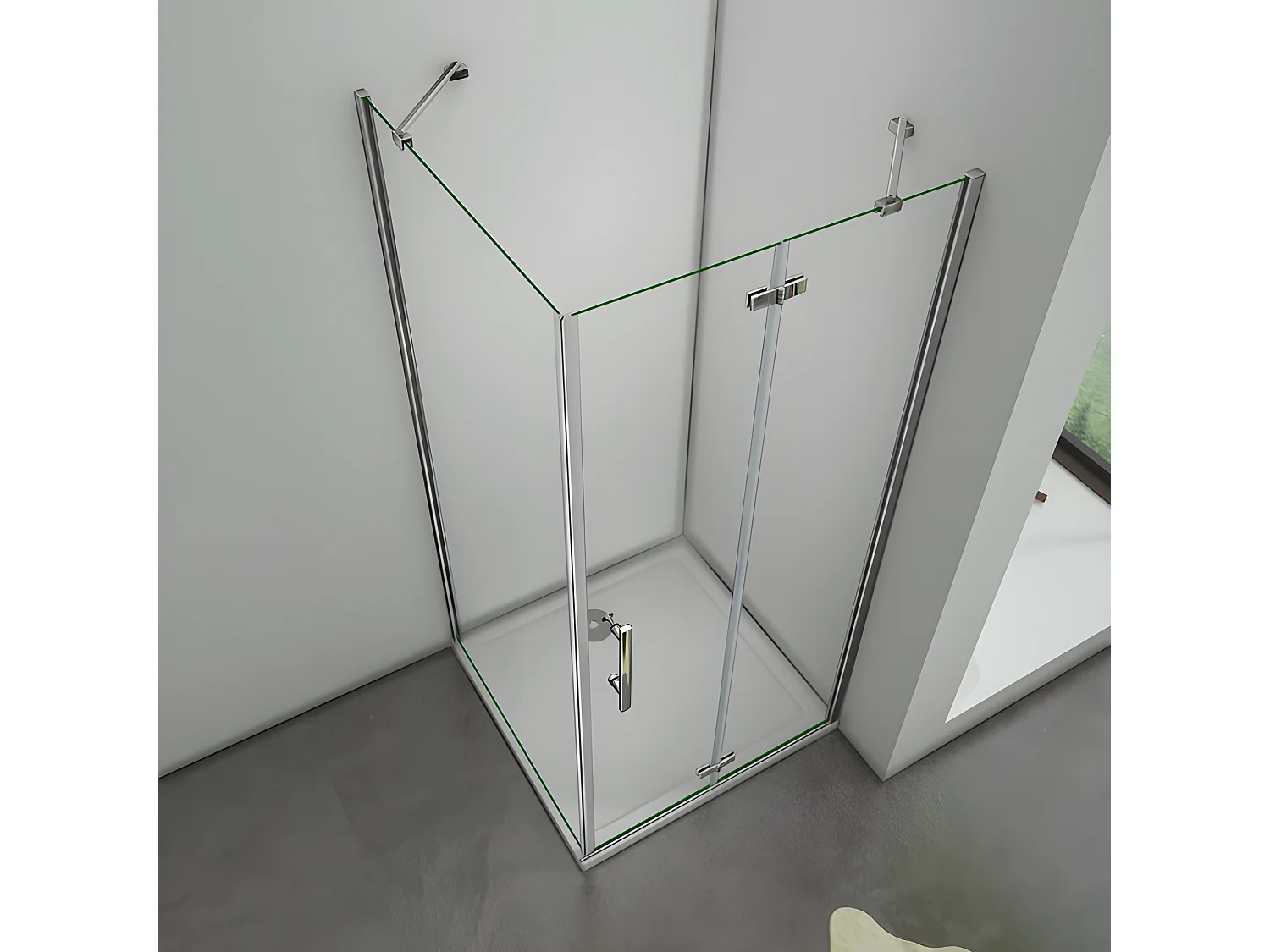 Cabine de douche pivotante 100x70x195cm, porte de douche 100cm + paroi latérale avec barre de fixation d'angle, en verre 6mm trempé