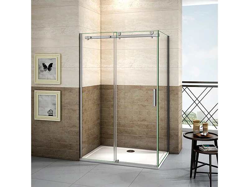 Cabine de douche coulissante 110x70x195cm, porte de douche 110cm + paroi latérale Hauteur 195cm, verre 8mm anticalcaire