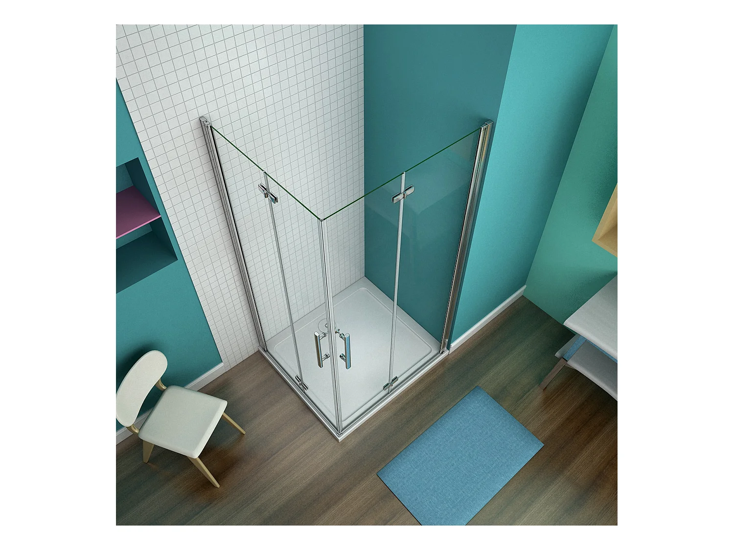 Cabine de douche pivotante et pliante 110x80x195cm en 6mm verre securit anticalcaire, poignée en inox