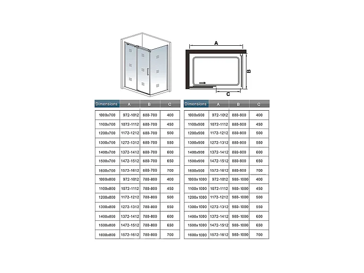 Cabine de douche coulissante 160x80x195cm, porte de douche 160cm + paroi latérale Hauteur 195cm, verre 8mm anticalcaire