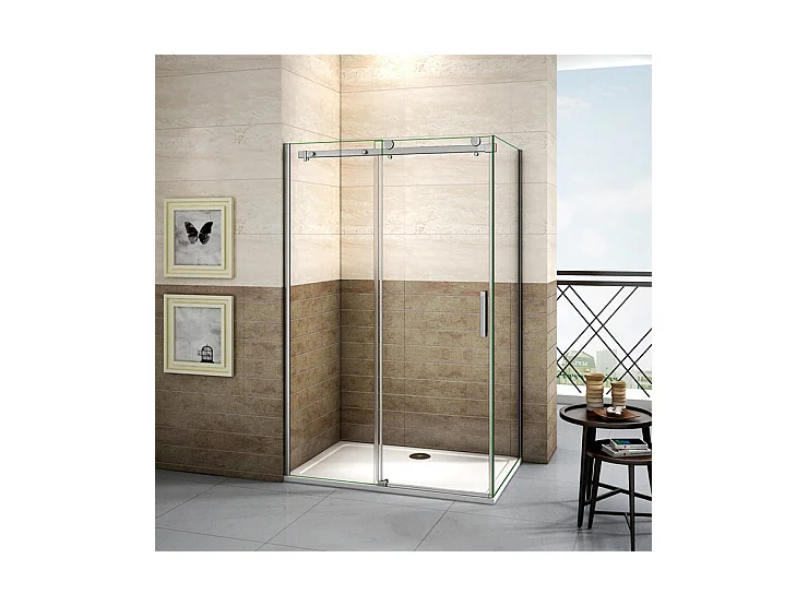 Cabine de douche coulissante 160x100x195cm, porte de douche 160cm + paroi latérale Hauteur 195cm, verre 8mm anticalcaire
