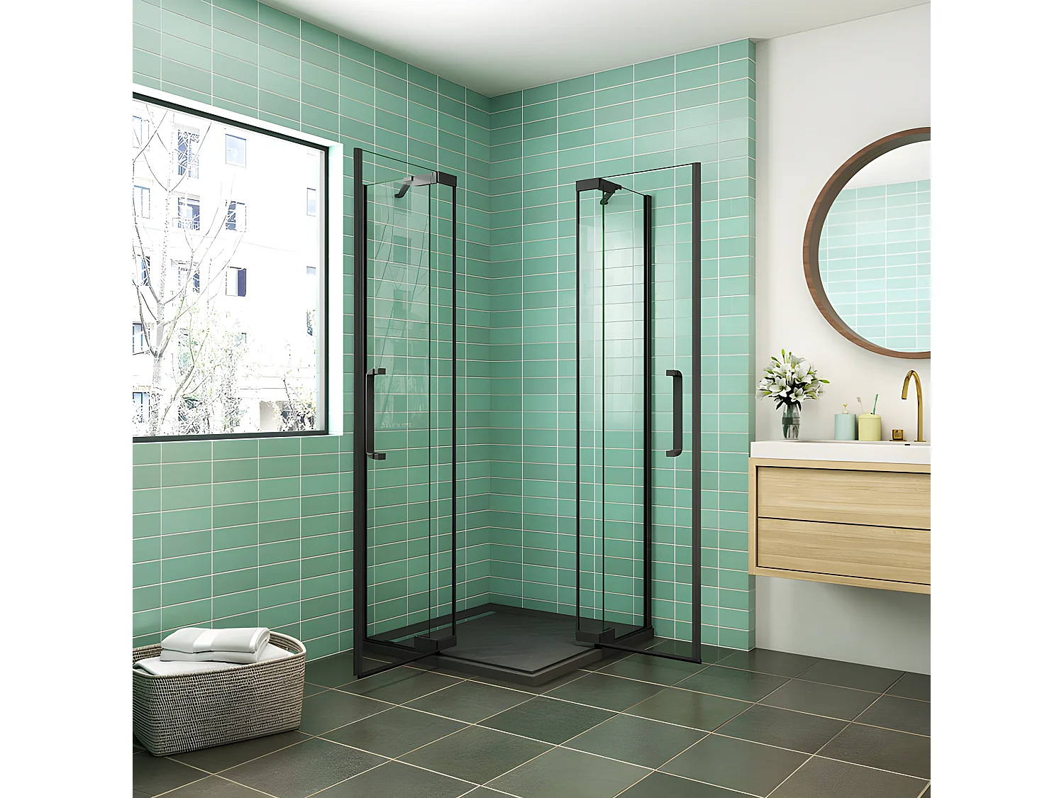 Cabine de douche Noire 120x100x195cm cabine de douche battante l'accès d'angle en 8mm verre anticalcaire