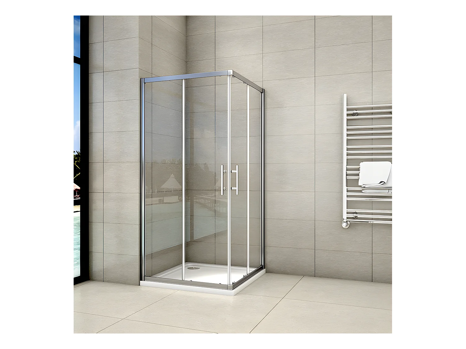 Cabine de douche coulissante 100x100x195cm en 6mm verre securit anticalcaire, L'accès d'angle