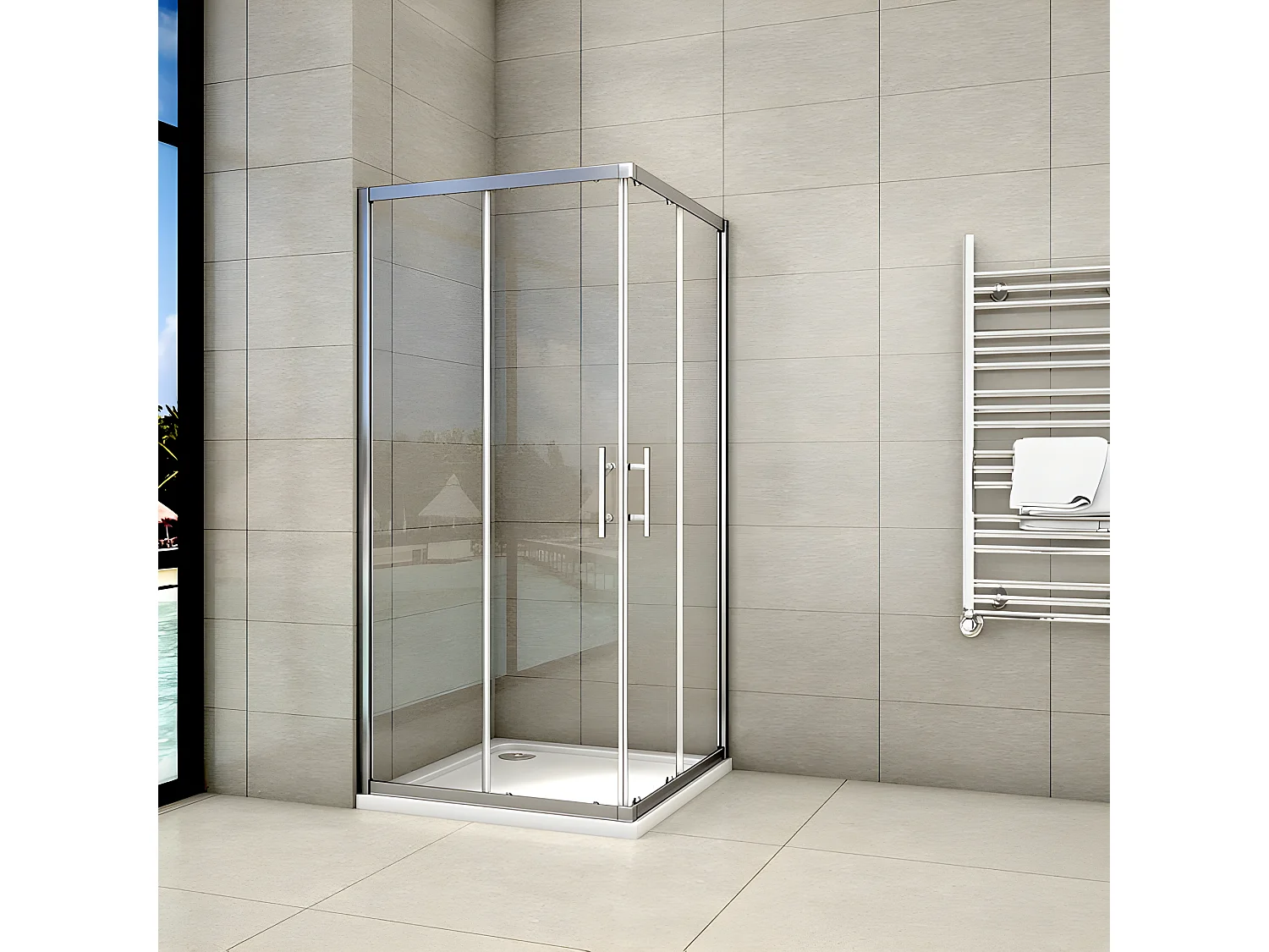 Cabine de douche coulissante 100x100x195cm en 6mm verre securit anticalcaire, L'accès d'angle