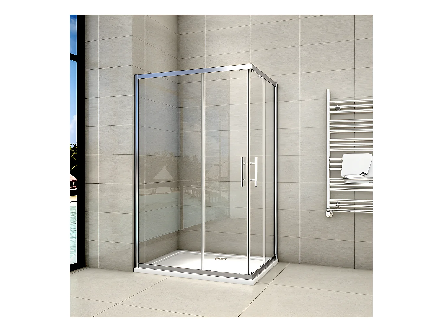 Cabine de douche coulissante 100x76x195cm en 6mm verre securit anticalcaire, L'accès d'angle