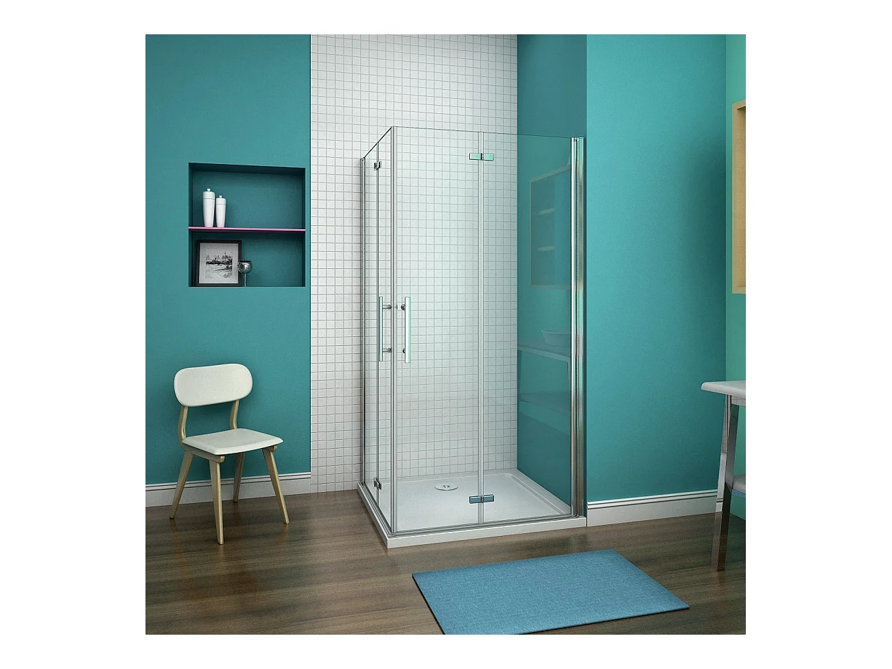 Cabine de douche pivotante et pliante 80x76x195cm en 6mm verre securit anticalcaire, poignée en inox