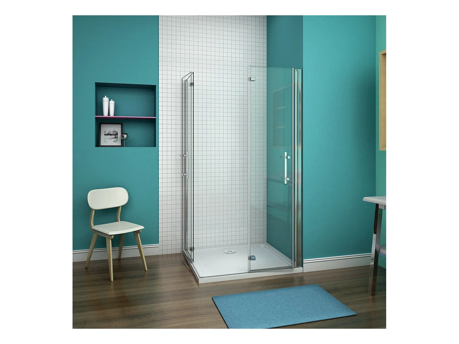 Cabine de douche pivotante et pliante 80x76x195cm en 6mm verre securit anticalcaire, poignée en inox