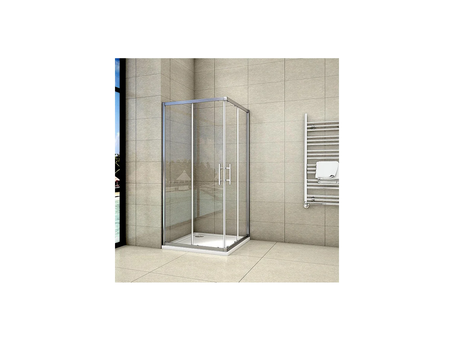 Cabine de douche coulissante 76x76x195cm en 6mm verre securit anticalcaire, L'accès d'angle