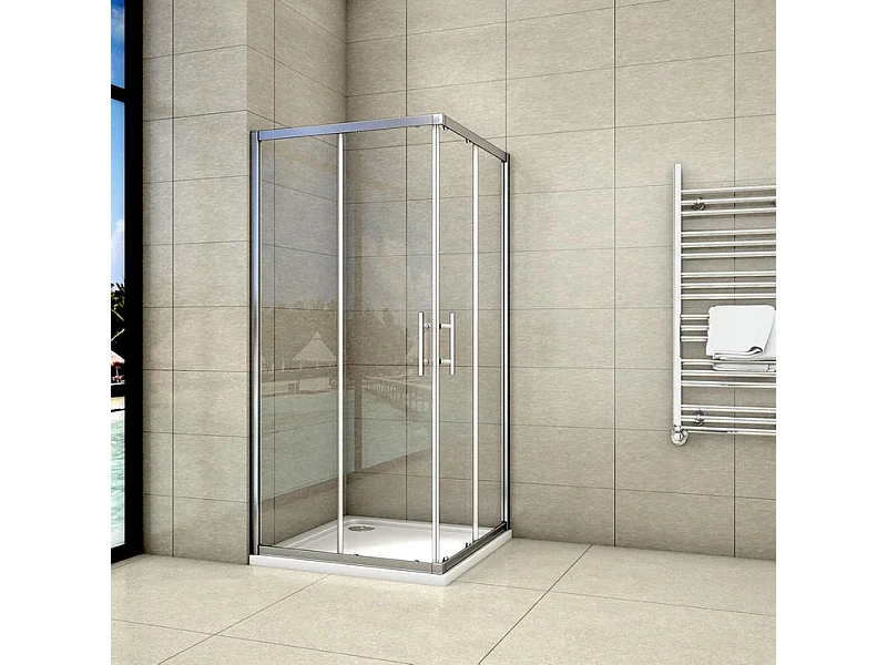 Cabine de douche coulissante 76x76x195cm en 6mm verre securit anticalcaire, L'accès d'angle