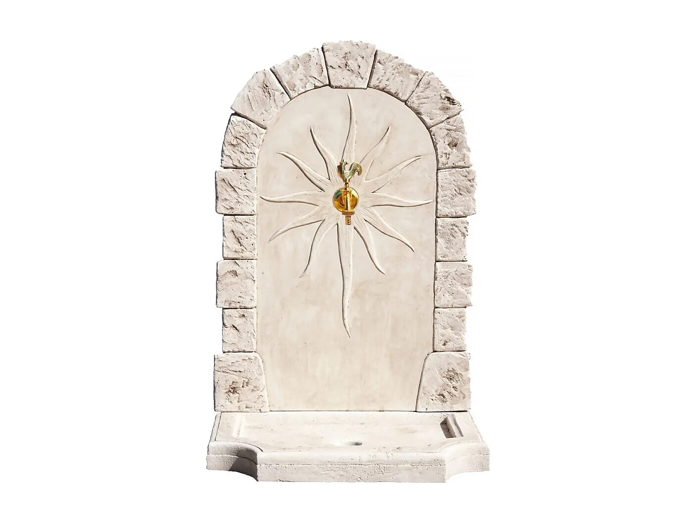 Fuente mural de piedra reconstituida "Calypso" con grifo de latón - Ideal para la decoración de su jardín