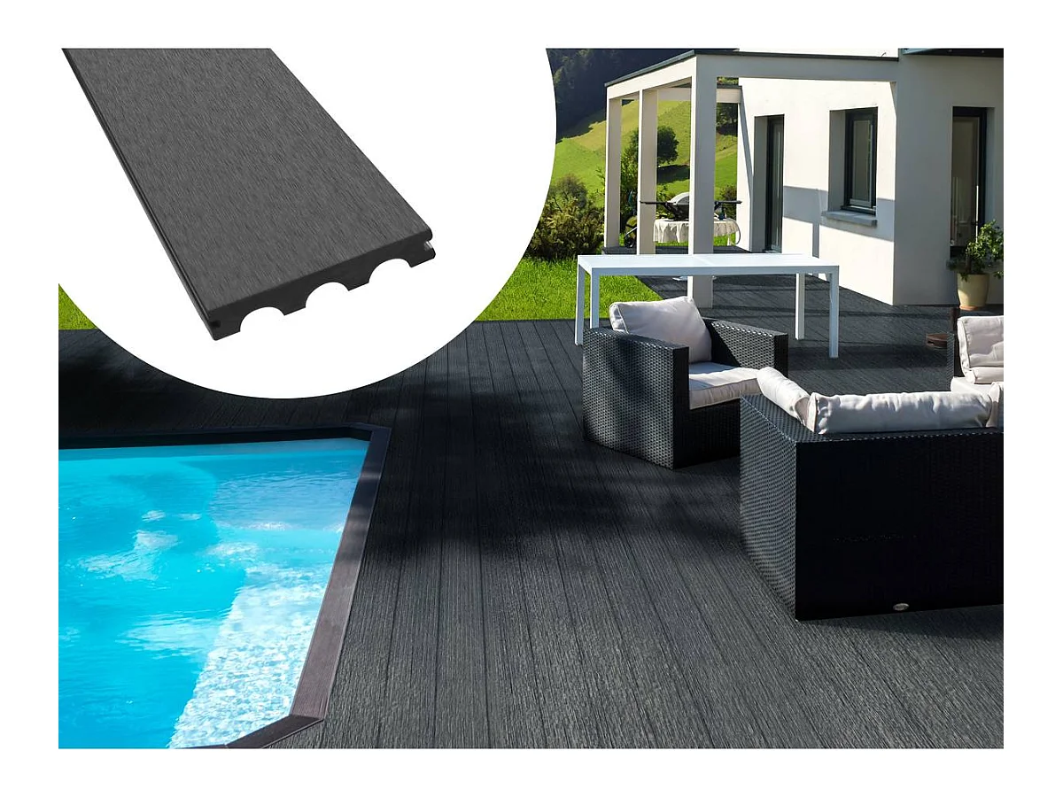 Pack 10 m² - Lames de terrasse composite pleines - Gris foncé