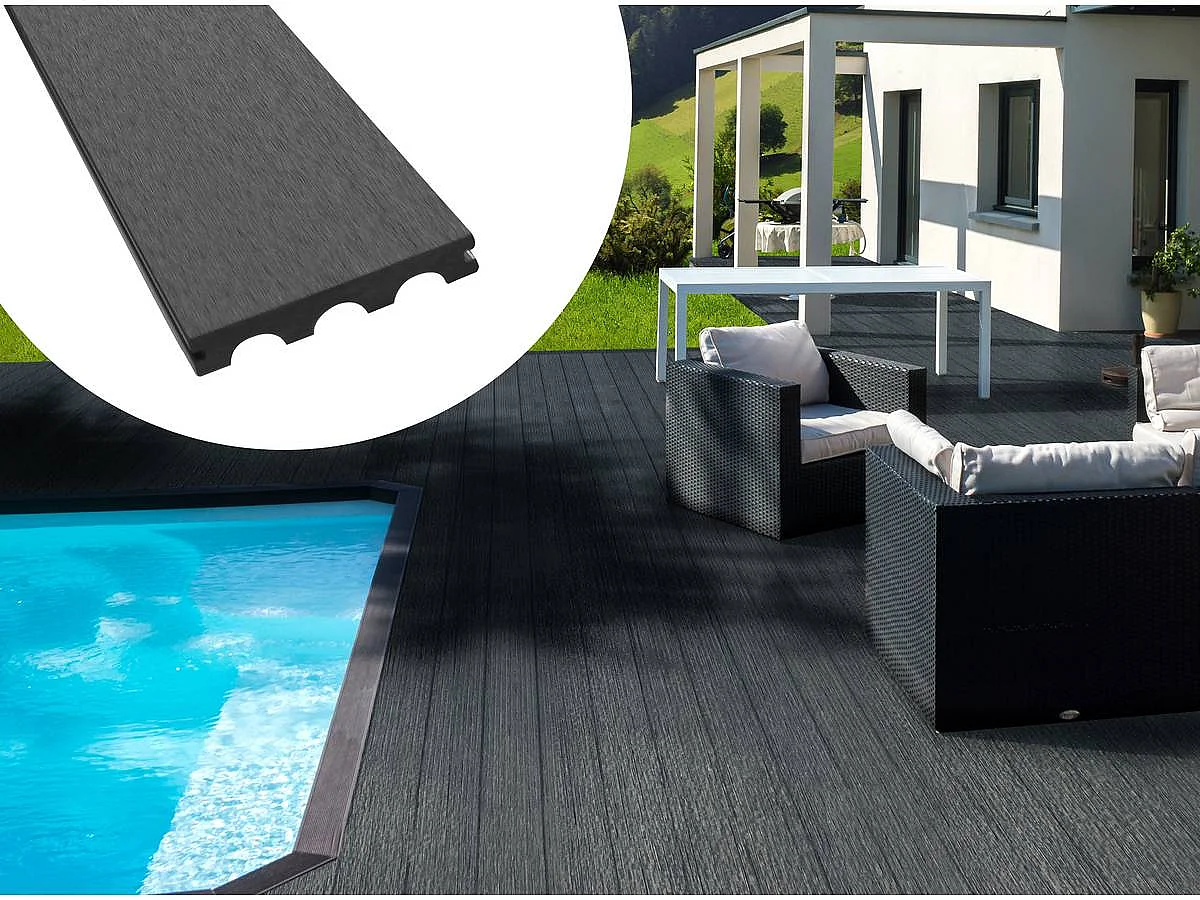 Pack 10 m² - Lames de terrasse composite pleines - Gris foncé