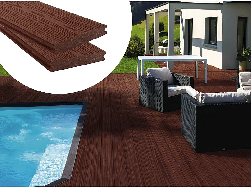 Pack 10 m² - Lames de terrasse composite co-extrudées - Marron