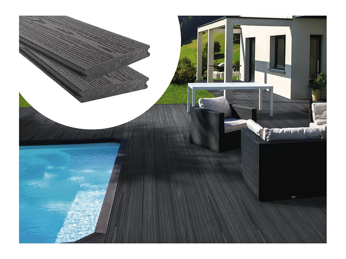 Pacote de 15 m² de tábuas de terraço composto co-extrudido cinza com acessórios incluídos
