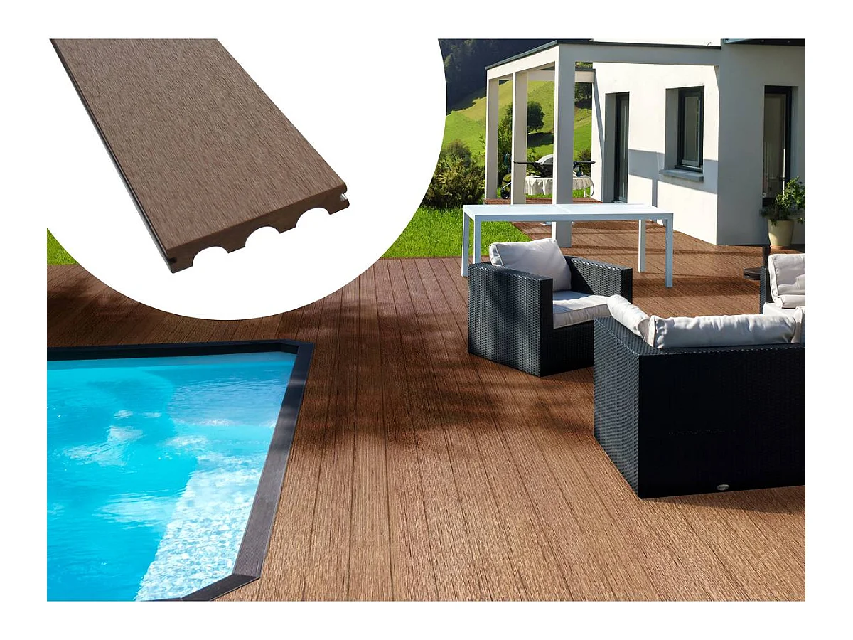 Pacote de 10m² de tábuas de terraço compostas sólidas de madeira reciclada - Marrom