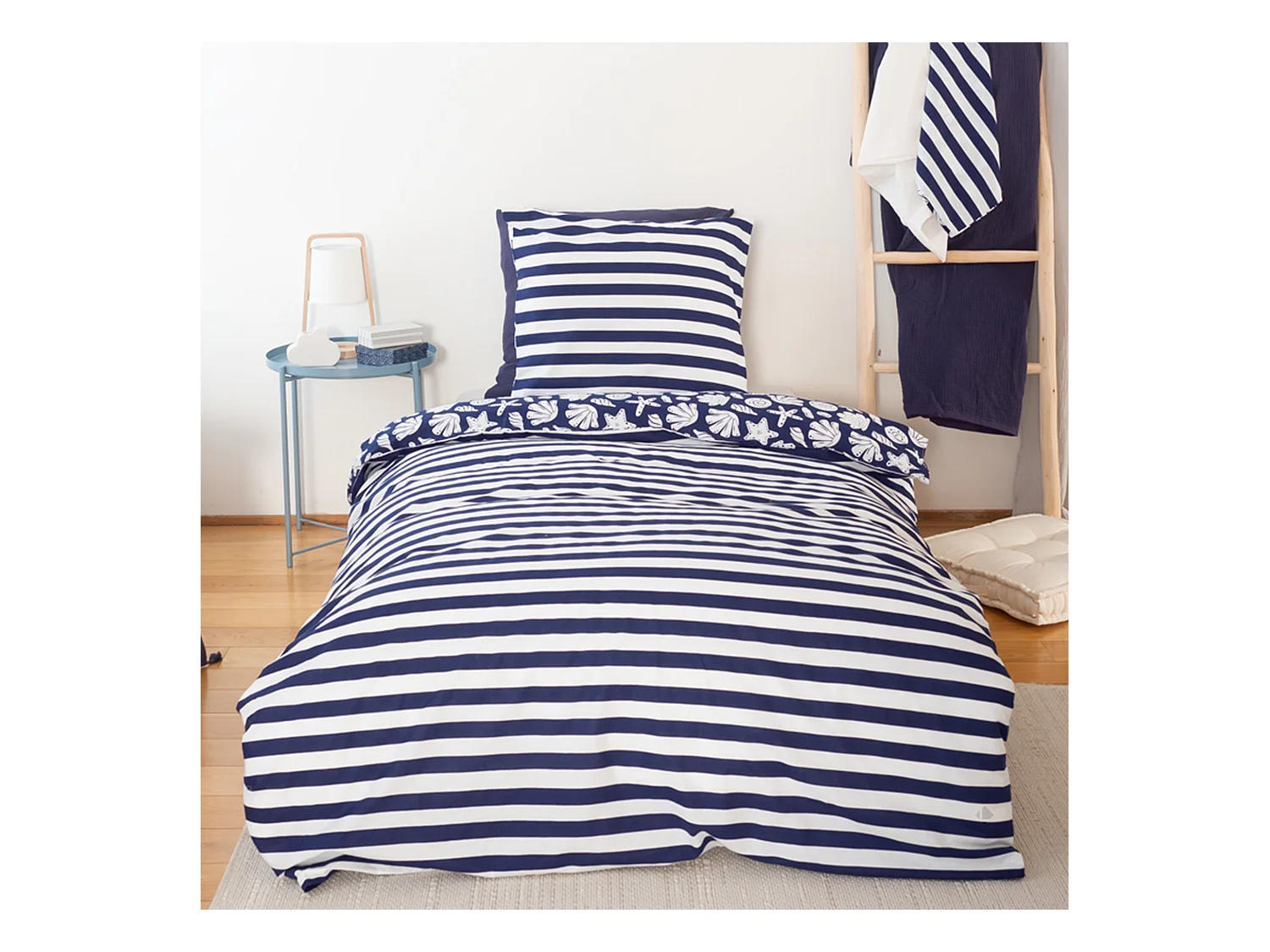 Parure de lit 140x200 cm coton BCI adouci CAPRI Bleu 2 pièces