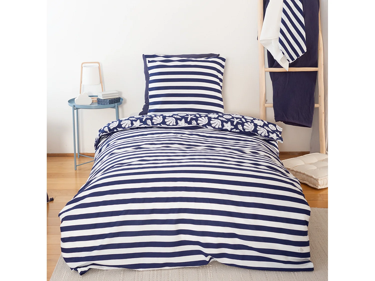 Parure de lit 140x200 cm coton BCI adouci CAPRI Bleu 2 pièces