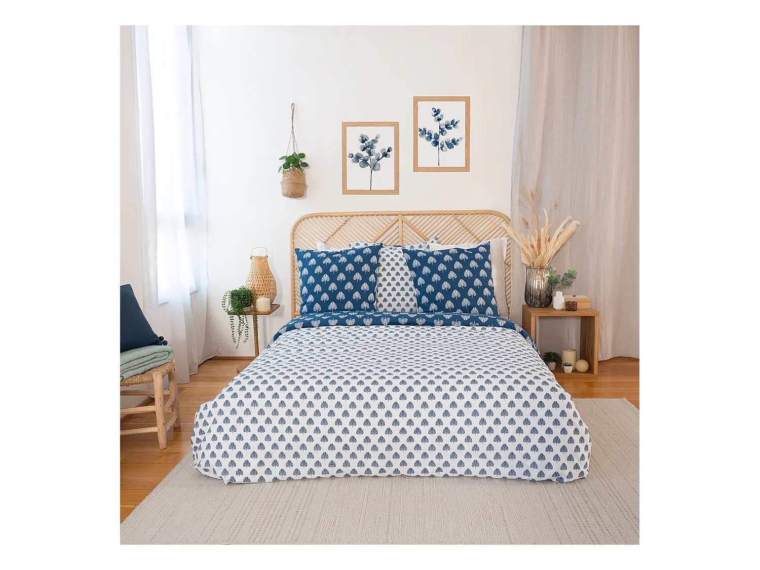 Parure de lit 240x220 cm coton bci adouci FLAVY bleu 3 pièces