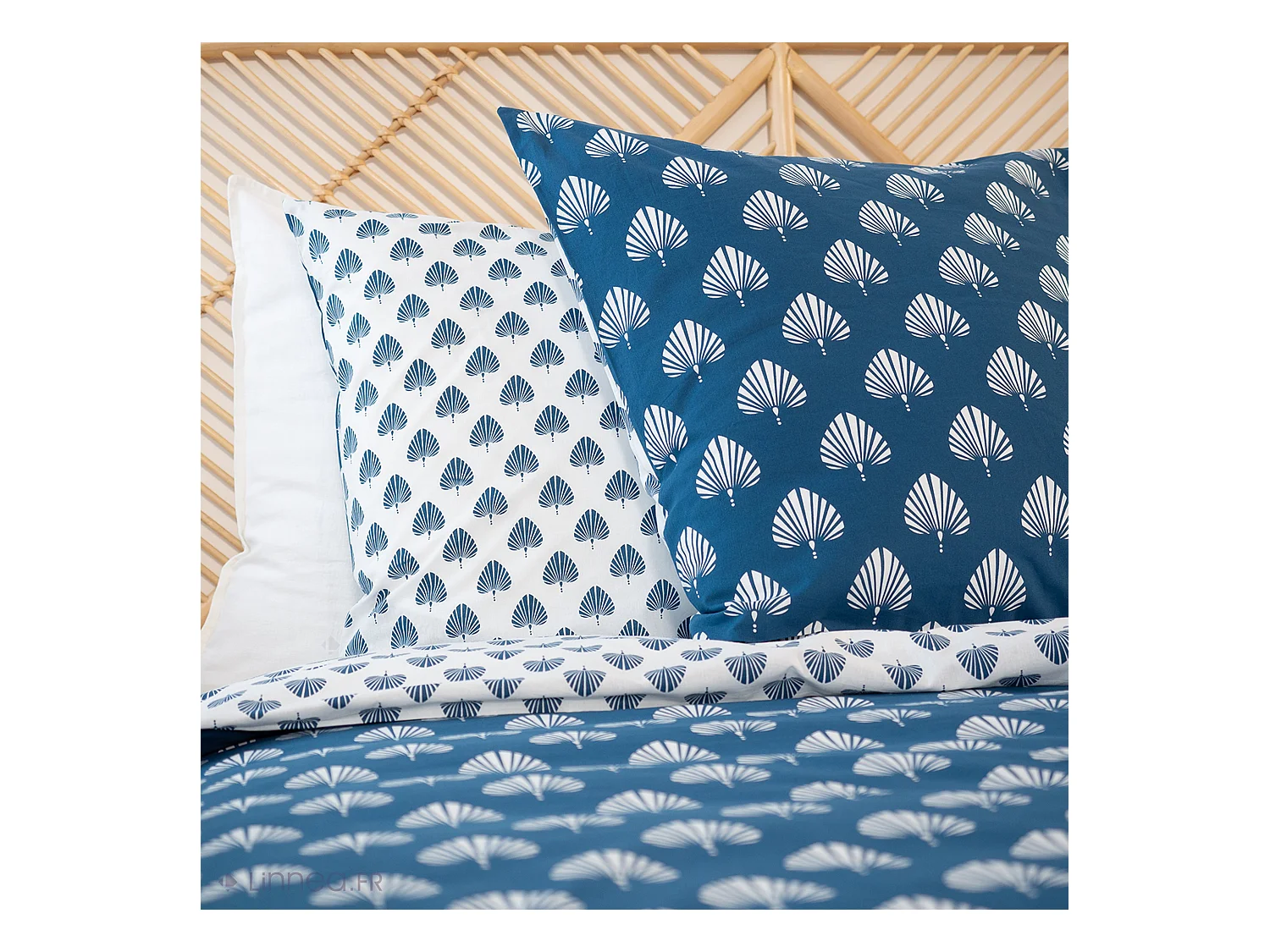 Parure de lit 240x220 cm coton bci adouci FLAVY bleu 3 pièces