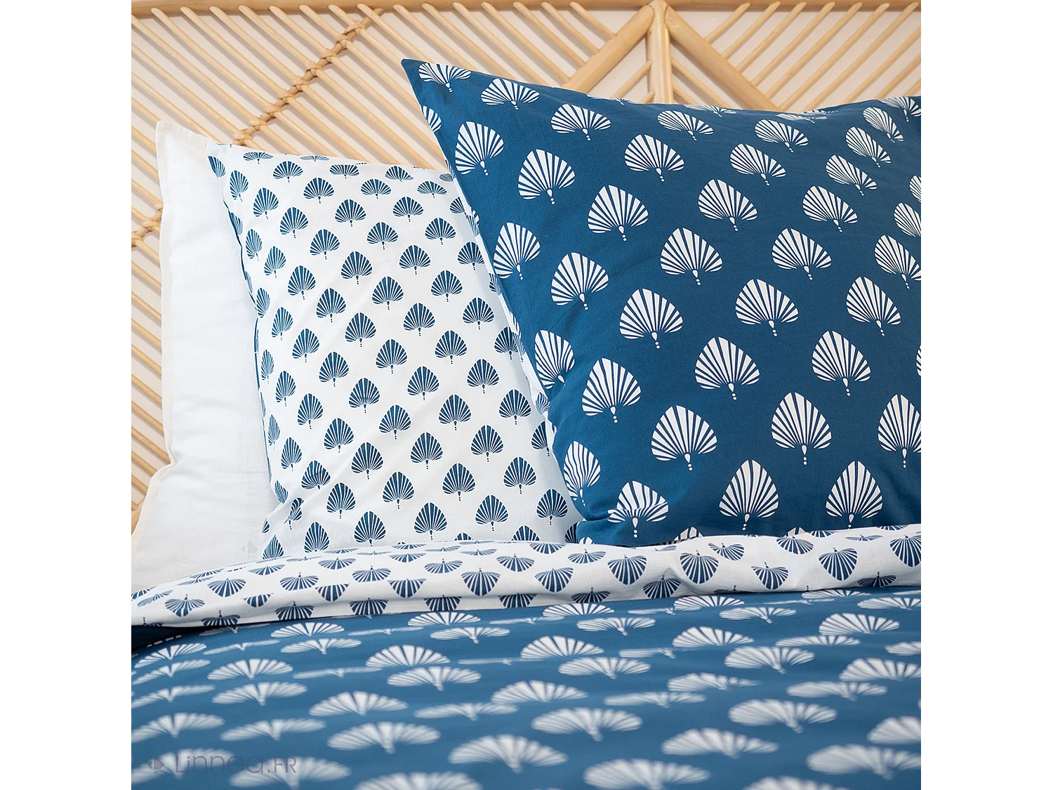 Parure de lit 240x220 cm coton FLAVY bleu 3 pièces