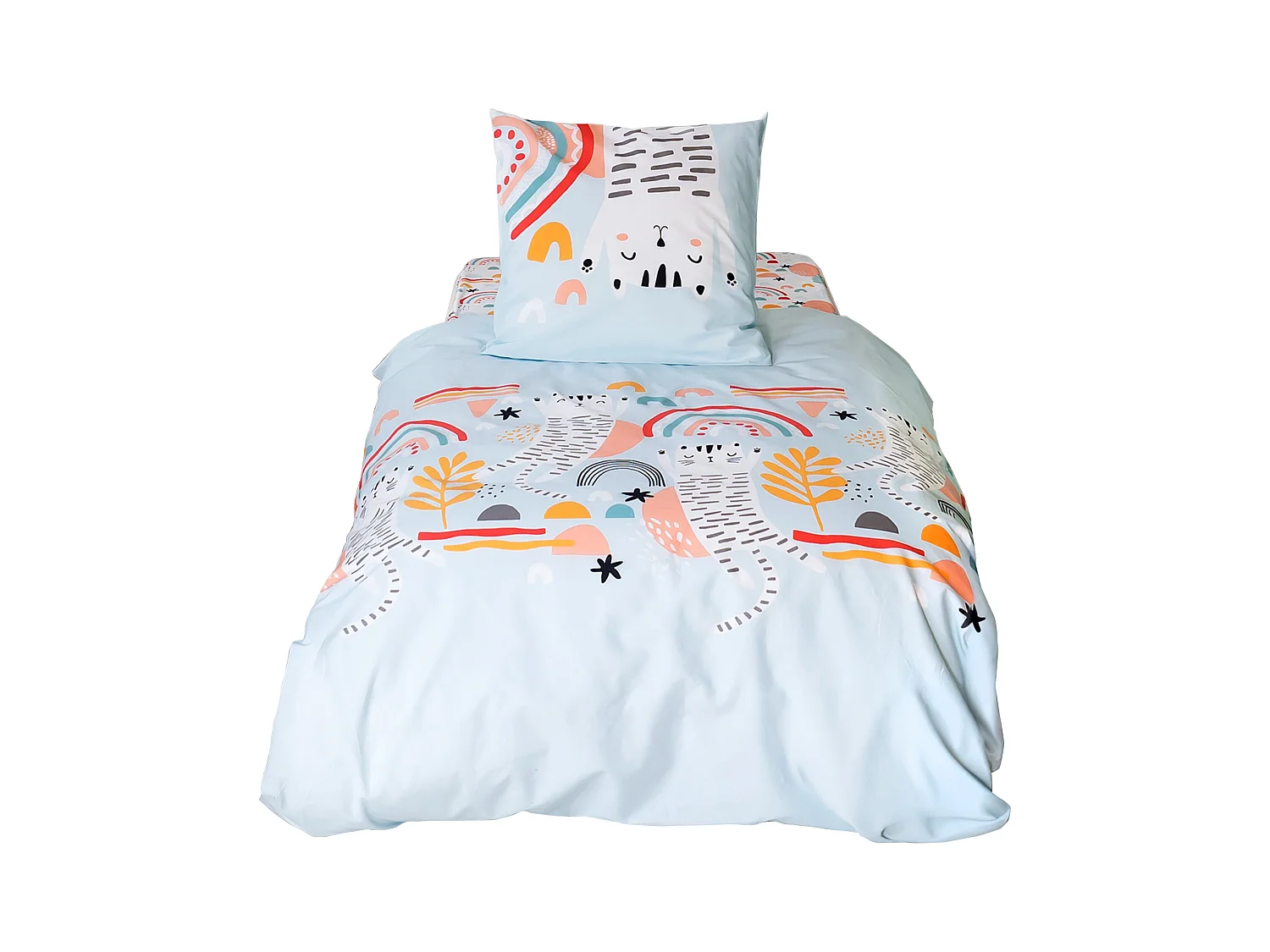 Parure de lit 140x200 cm coton CATCHI Bleu pâle