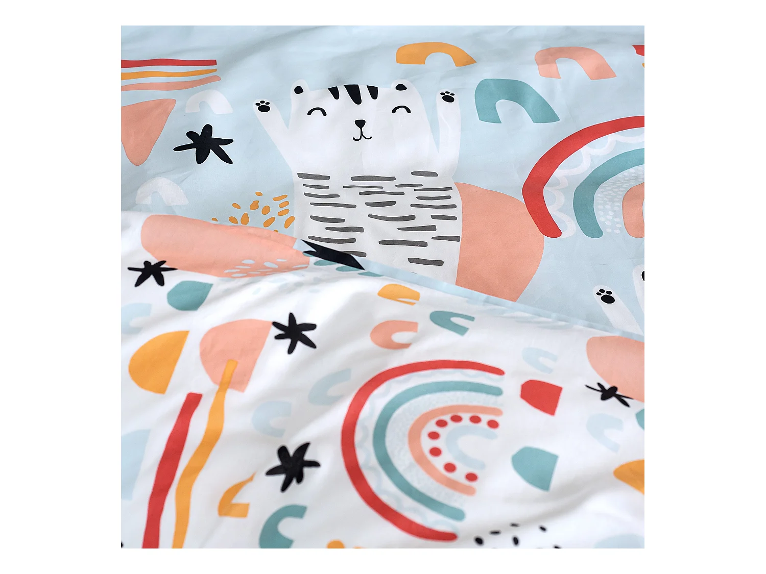 Parure de lit 140x200 cm coton CATCHI Bleu pâle