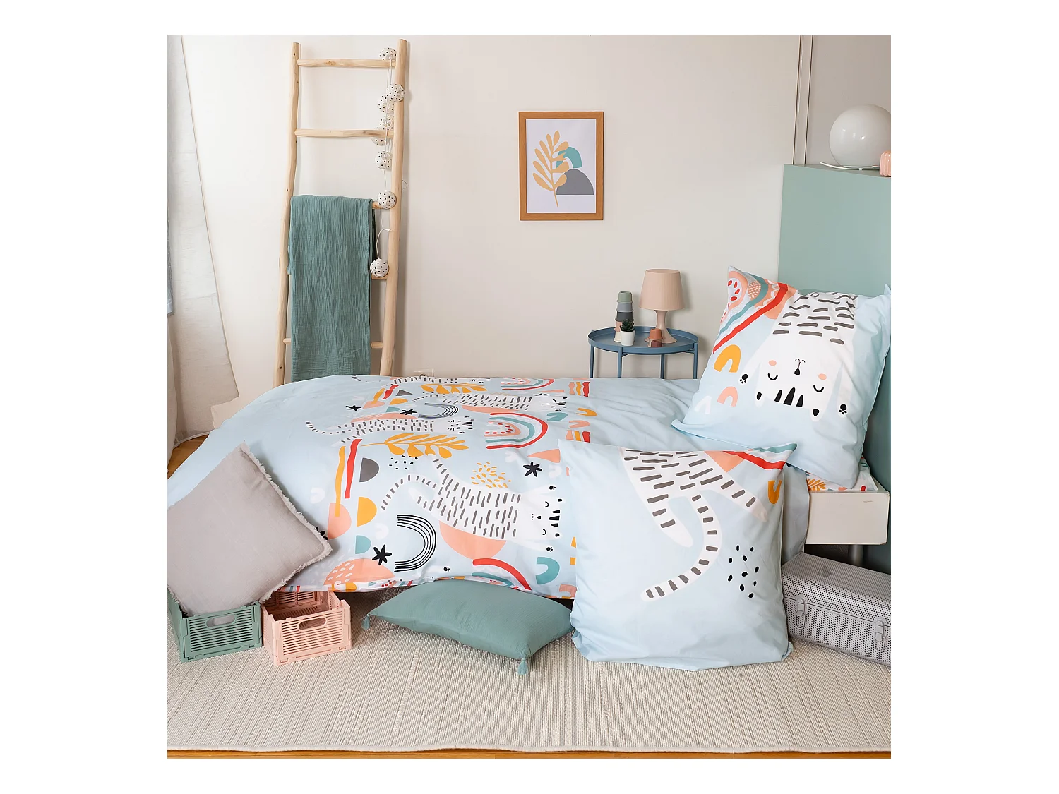 Parure de lit 140x200 cm coton CATCHI Bleu pâle