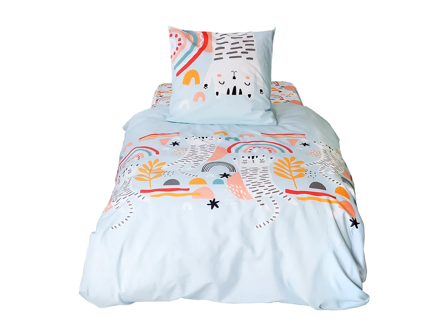 Parure de lit 140x200 cm coton CATCHI Bleu pâle