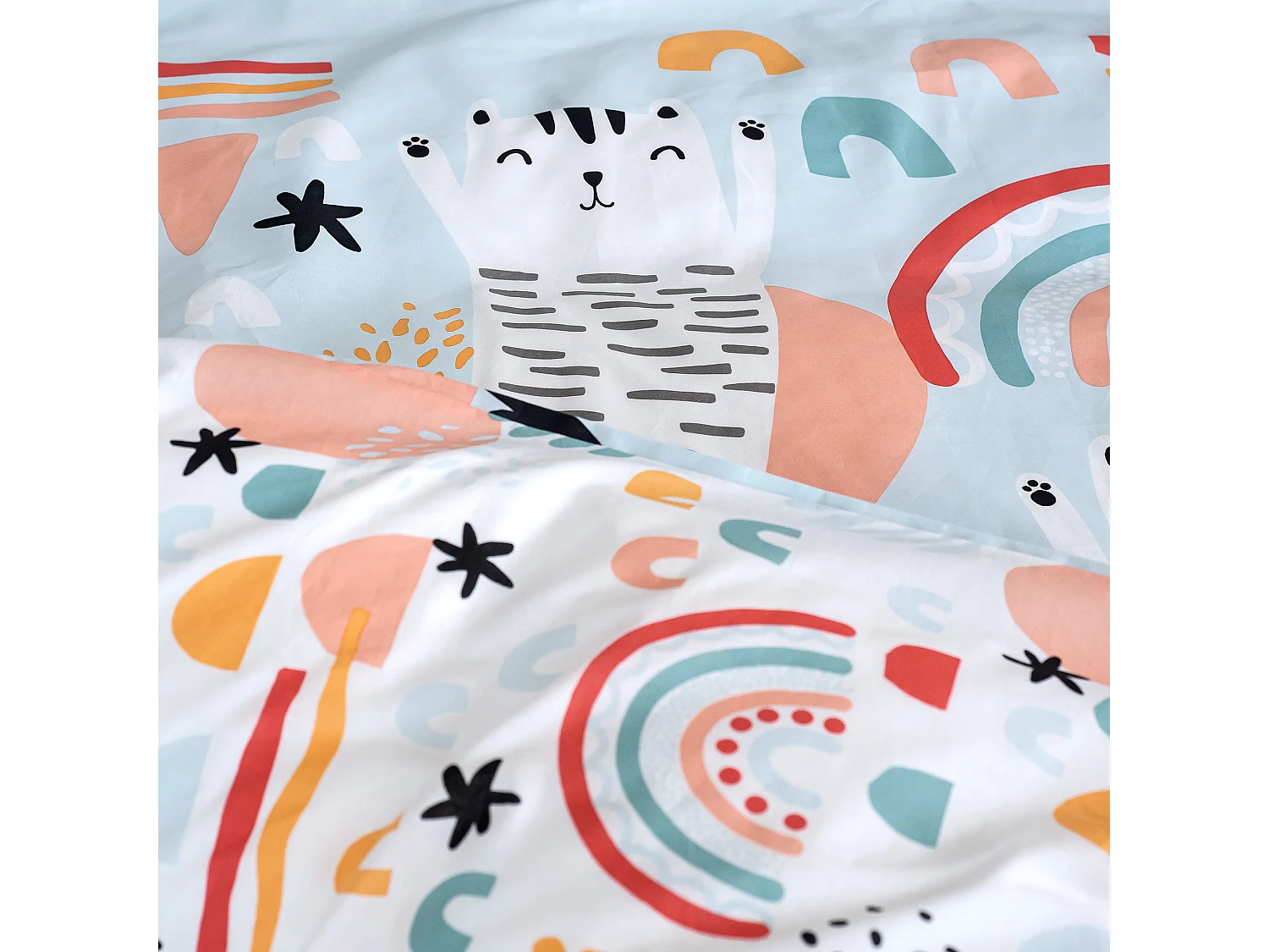 Parure de lit 140x200 cm coton CATCHI Bleu pâle