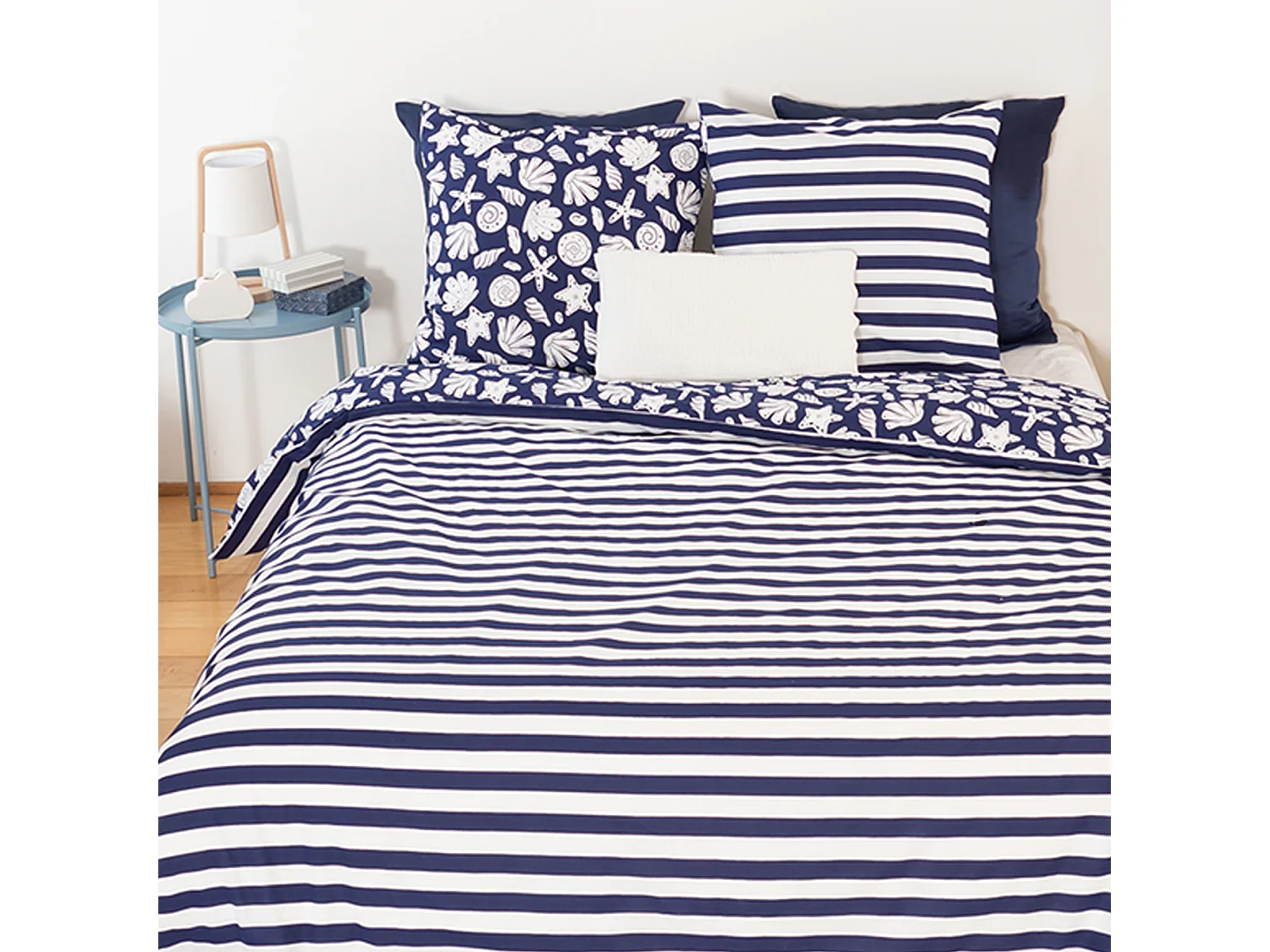 Parure de lit 260x240 cm coton BCI adouci CAPRI Bleu 3 pièces