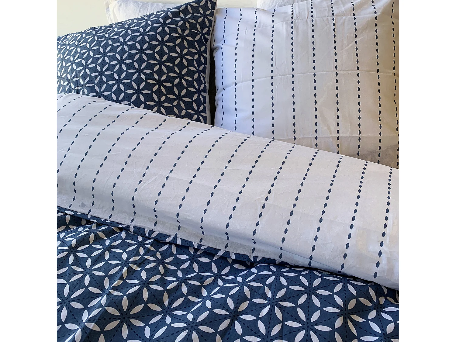 Parure de lit 240x220 cm coton HOLY Bleu