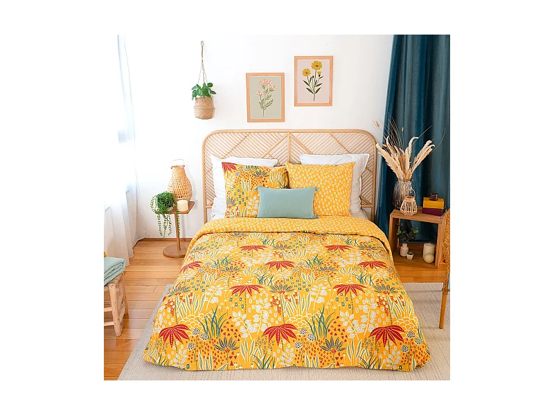 Parure de lit 240x220 cm coton bci adouci COME jaune 3 pièces