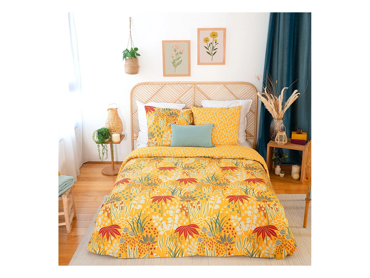 Parure de lit 240x220 cm coton bci adouci COME jaune 3 pièces