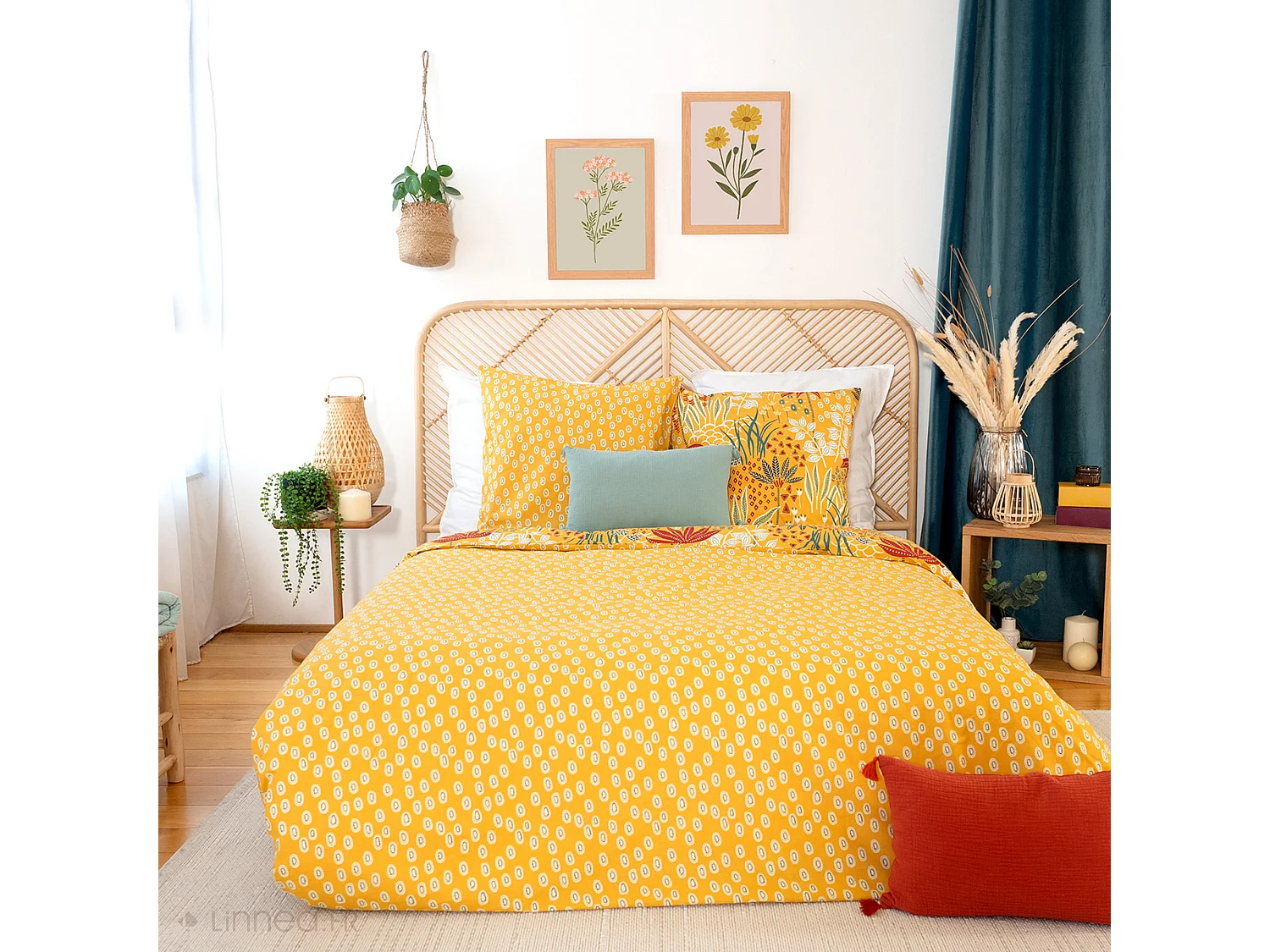 Parure de lit 240x220 cm coton COME jaune 3 pièces