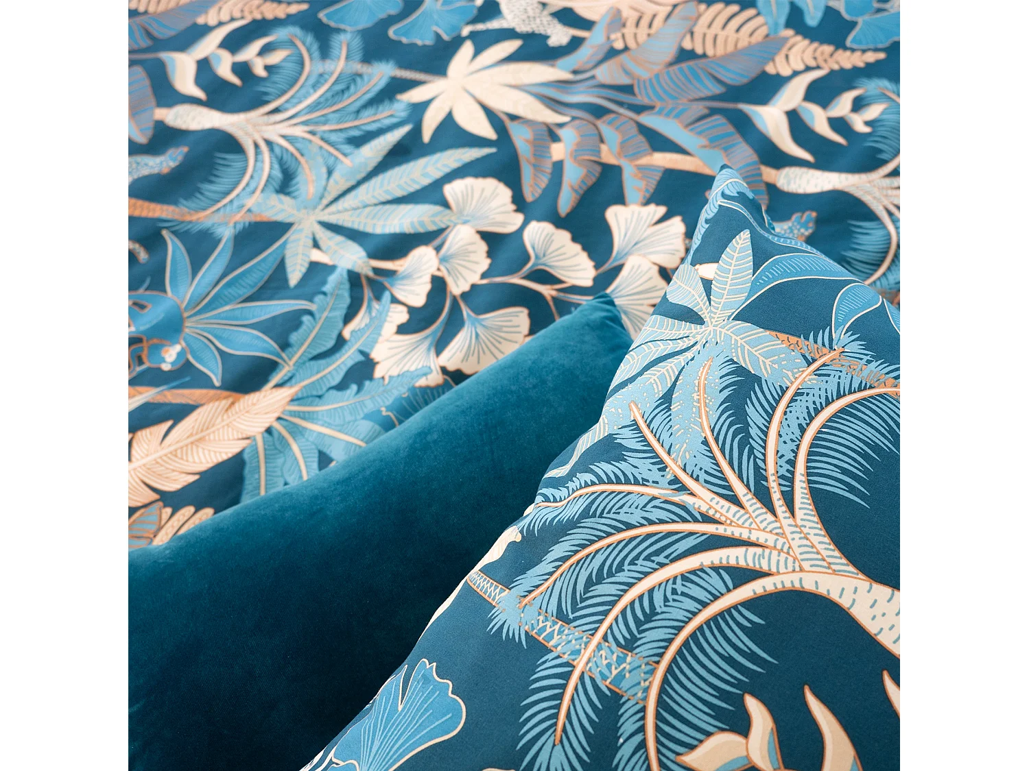 Parure de lit 260x240 cm coton LEOPARDIE Bleu 3 pièces