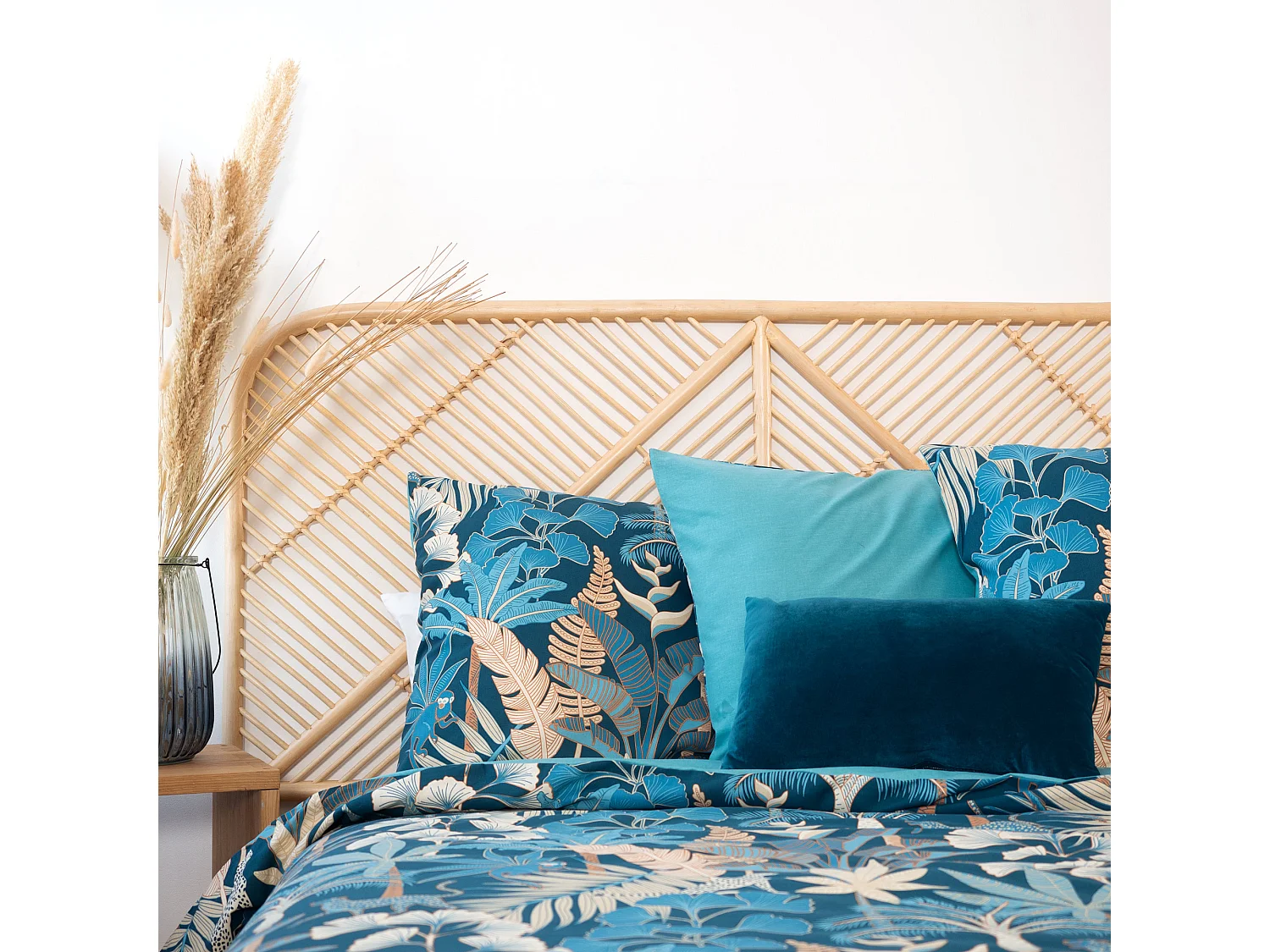 Parure de lit 260x240 cm coton LEOPARDIE Bleu 3 pièces