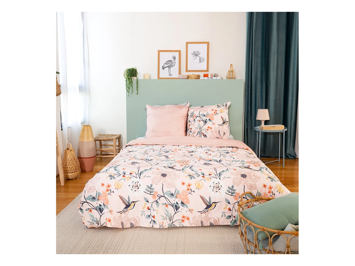 Parure de lit 260x240 cm coton bci adouci PANGA rose 3 pièces