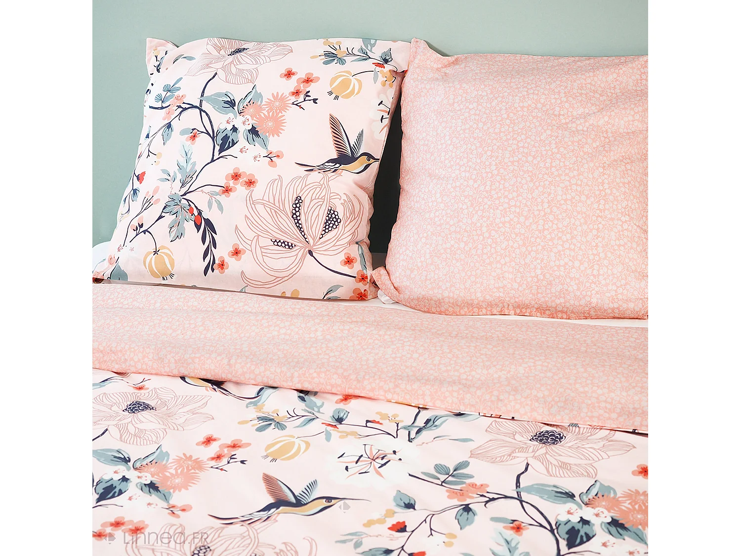 Parure de lit 260x240 cm coton bci adouci PANGA rose 3 pièces