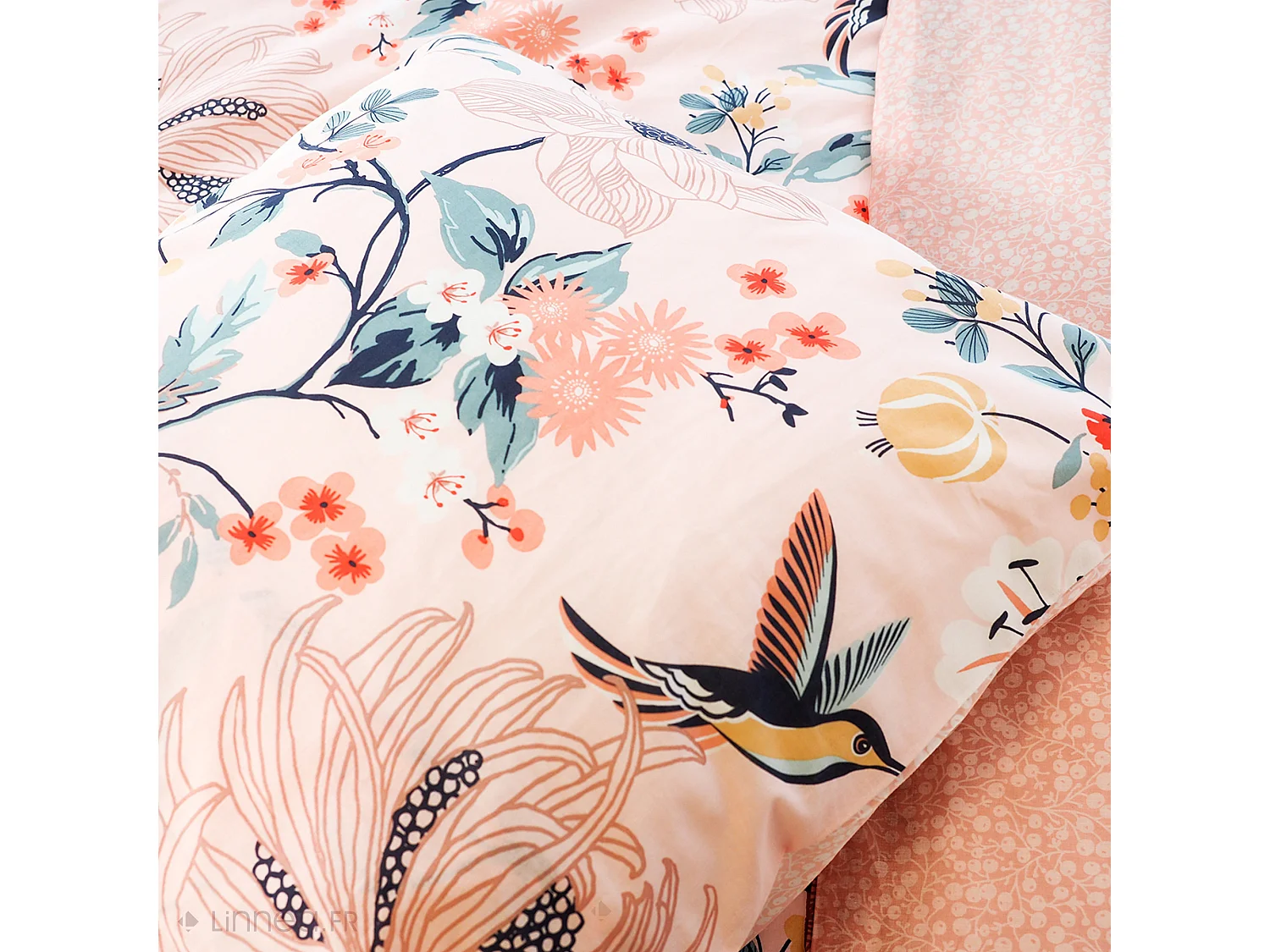 Parure de lit 260x240 cm coton bci adouci PANGA rose 3 pièces