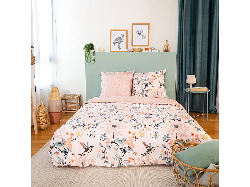 Parure de lit 260x240 cm coton bci adouci PANGA rose 3 pièces