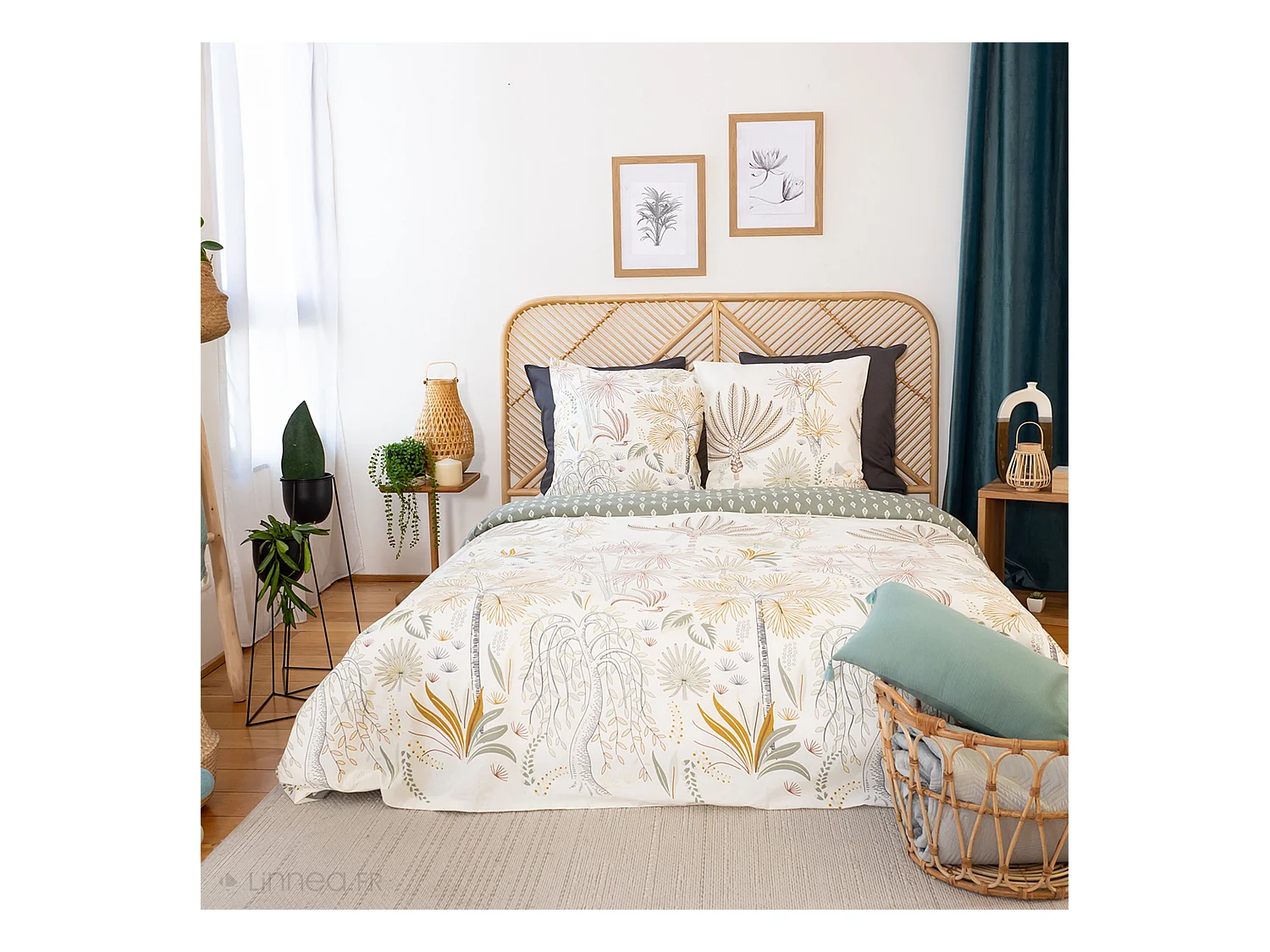 Parure de lit 240x220 cm coton bci adouci TINGUELIE vert 3 pièces