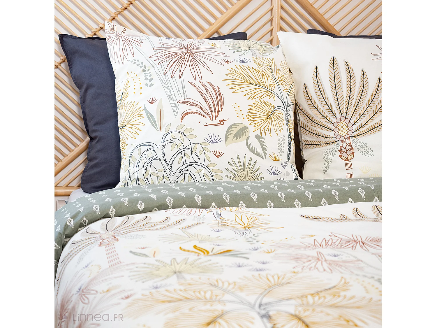 Parure de lit 240x220 cm coton bci adouci TINGUELIE vert 3 pièces