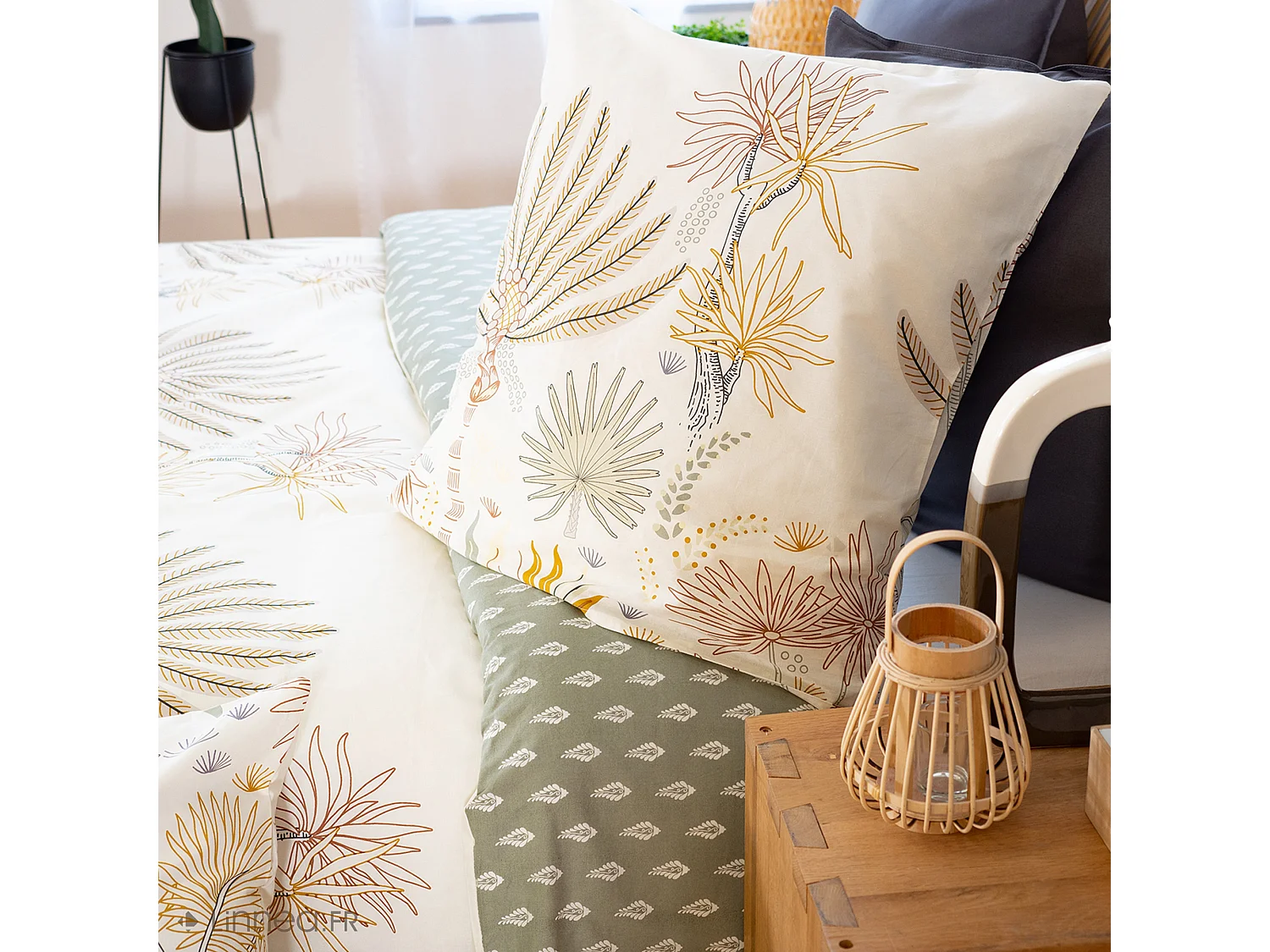 Parure de lit 240x220 cm coton bci adouci TINGUELIE vert 3 pièces