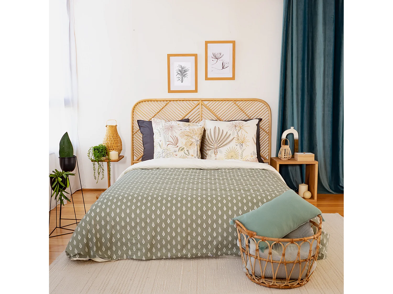 Parure de lit 240x220 cm coton bci adouci TINGUELIE vert 3 pièces