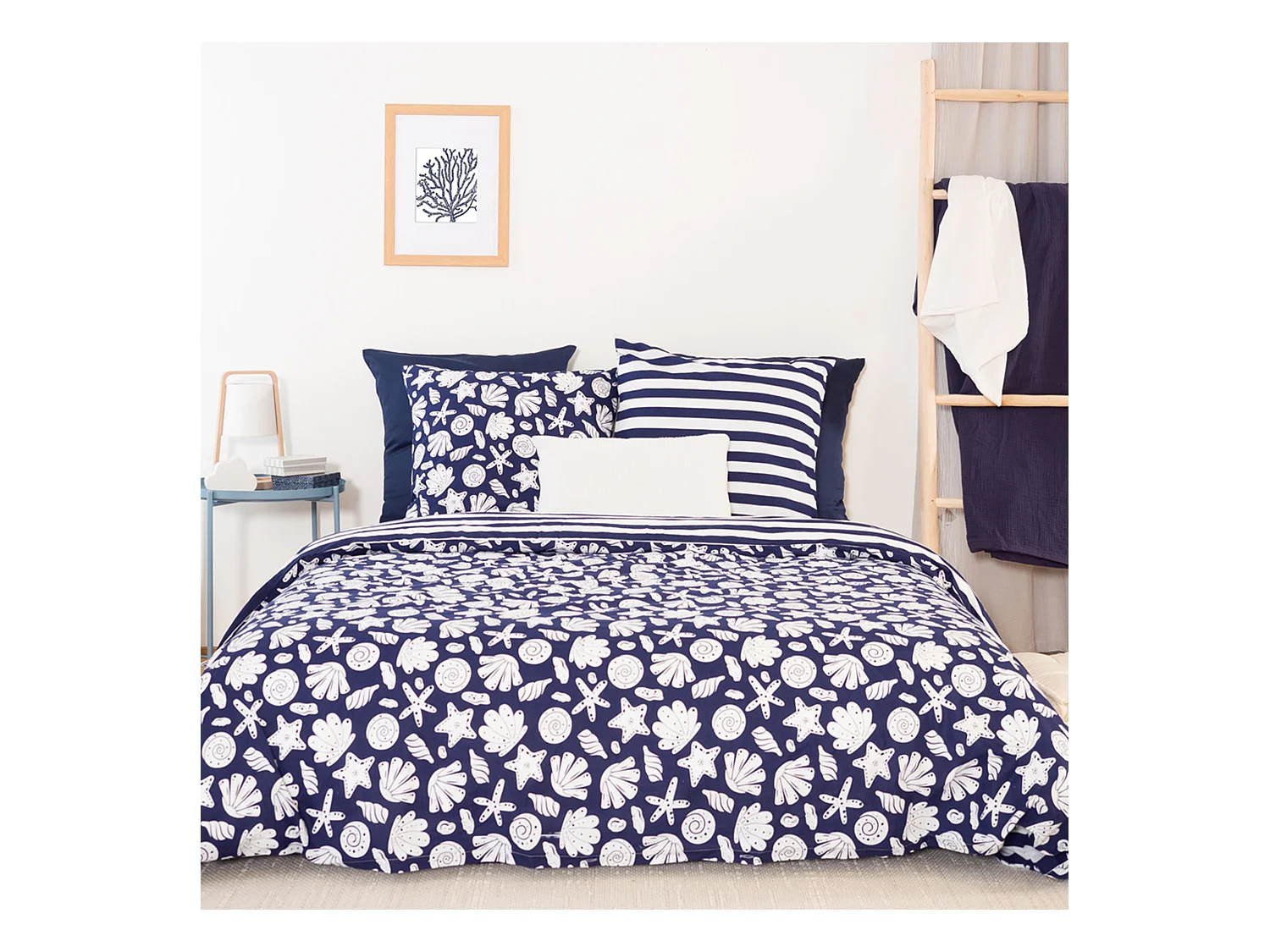 Parure de lit 240x220 cm coton BCI adouci CAPRI Bleu 3 pièces